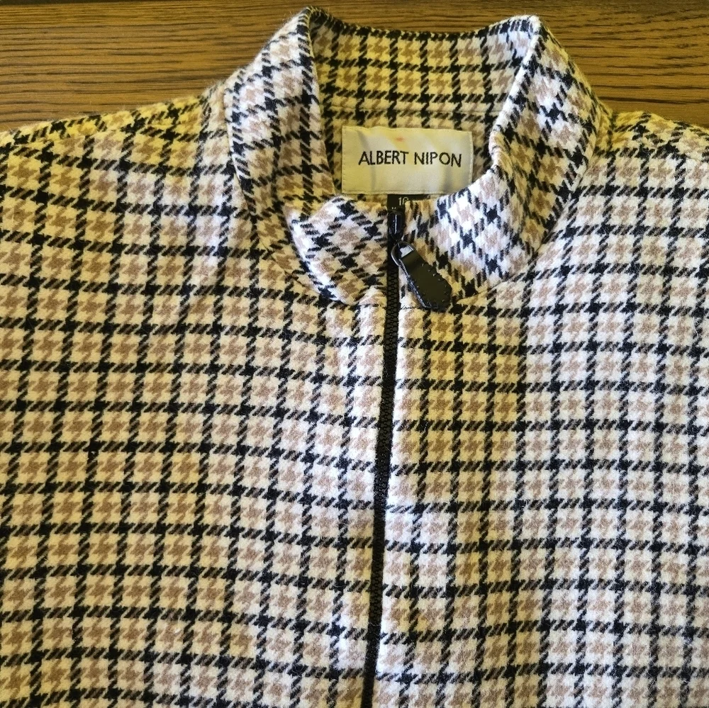 AlbertNipon Angora Wool Jacket fullzip Houndstooth sz 16/L plaid check tan Black